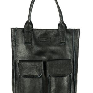 torebka skórzany shopper bag z kieszeniami - marco mazzini ravenna czarny