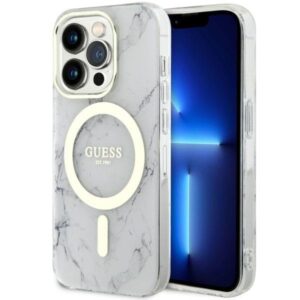 guess guhmp14lpcumah iphone 14 pro 6.1" biały/white hardcase marble magsafe