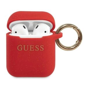 guess guaccsilglre airpods cover czerwony/red silicone glitter