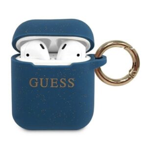 guess guaccsilglbl airpods cover niebieski/blue silicone glitter