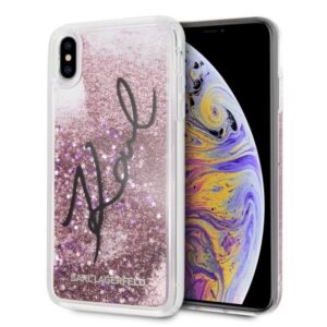 karl lagerfeld klhci65trksigpi iphone xs max różowy/pink hard case signature liquid glitter stars