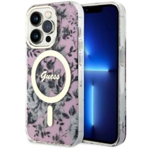 guess guhmp14xhcfwsp iphone 14 pro max 6.7" różowy/pink hardcase flower magsafe