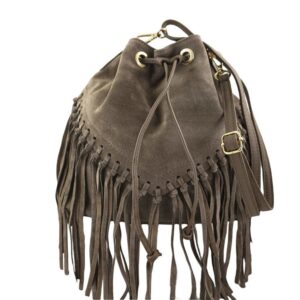 torebka skórzana boho style - beżowa ciemna