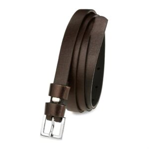 pasek damski wąski solidny skórzany do sukienki brązowy s18 : kolory - brązowy, beżowy, rozmiar pasków - r.95-110 cm