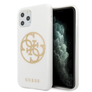 guess guhcn65tpuwhglg iphone 11 pro max biały/white hard case glitter 4g circle logo
