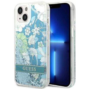 guess guhcp14slflsn iphone 14 6,1" zielony/green hardcase flower liquid glitter