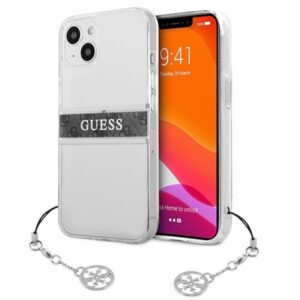 guess guhcp13skb4ggr iphone 13 mini 5,4" transparent hardcase 4g grey strap charm