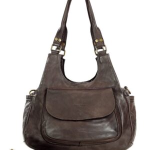 włoska torebka skórzana z kieszenią z przodu retro bag handmade - marco mazzini ciemny brąz caffe