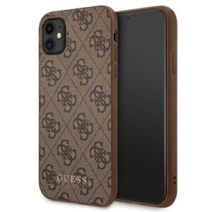 guess guhcn61g4gfbr iphone 11 6,1" brązowy/brown hard case 4g metal gold logo