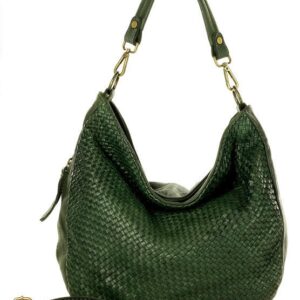 torebka skórzana pleciona na ramię high quality hobo leather bag - marco mazzini ciemna zielona