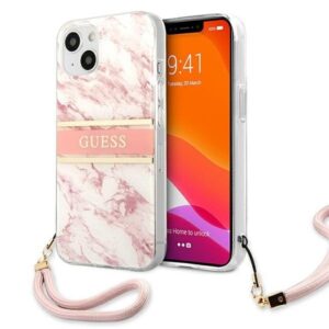 guess guhcp13skmabpi iphone 13 mini 5,4" różowy/pink hardcase marble strap collection