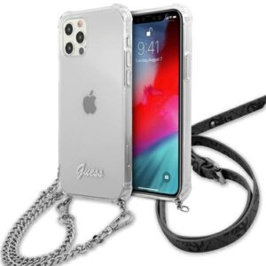 guess guhcp12lkc4gssi iphone 12 pro max 6,7" transparent hardcase 4g silver chain