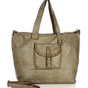 duża torba damska shopper z kieszenią z przodu - marco mazzini beż taupe