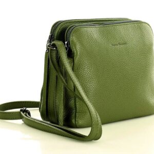 torebka skórzana crossbody listonoszka dwie komory - marco mazzini militarny zielony