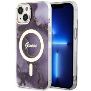 guess guhmp14shtmrsu iphone 14 6.1" purpurowy/purple hardcase golden marble magsafe