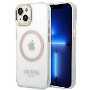 guess guhmp14mhtrmd iphone 14 plus 6,7" złoty/gold hard case metal outline magsafe