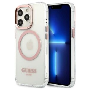 guess guhmp13xhtrmp iphone 13 pro max 6,7" różowy/pink hard case metal outline magsafe