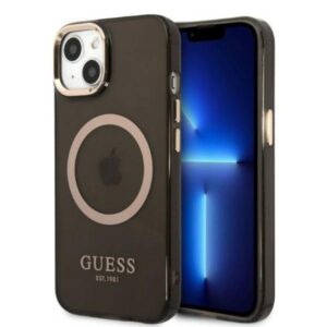guess guhmp13mhtcmk iphone 13 6,1" czarny/black hard case gold outline translucent magsafe