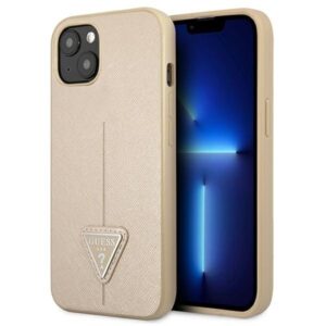 guess guhcp13mpsatle iphone 13 6,1" beżowy/beige hardcase saffianotriangle logo