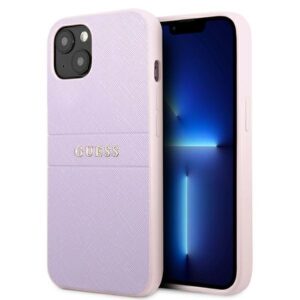 guess guhcp13spsasbpu iphone 13 mini 5,4" fioletowy/purple saffiano hot stamp & metal logo
