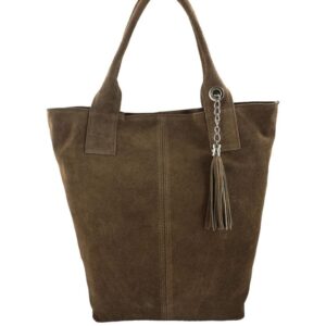 shopper bag - torebka damska zamszowa - beżowa ciemna