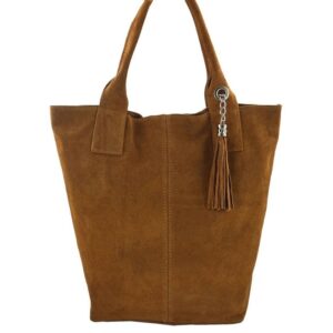 shopper bag - torebka damska zamszowa - brązowa jasna