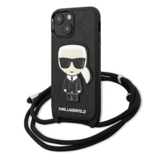 karl lagerfeld klhcp13scmnipk iphone 13 mini 5,4" hardcase czarny/black leather monogram patch and cord iconik