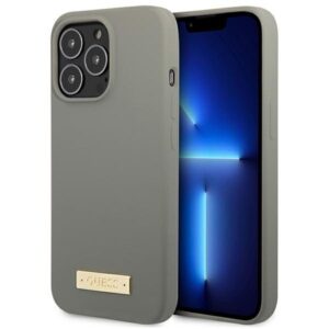 guess guhmp13lsplg iphone 13 pro / 13 6,1" szary/grey hard case silicone logo plate magsafe