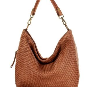 torebka skórzana pleciona na ramię high quality hobo leather bag - marco mazzini brąz karmel