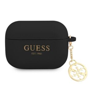 guess guaplsc4ek airpods pro cover czarny/black silicone charm 4g collection