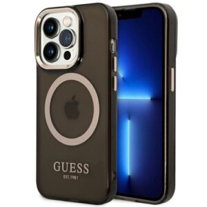 guess guhmp14lhtcmk iphone 14 pro 6,1" czarny/black hard case gold outline translucent magsafe