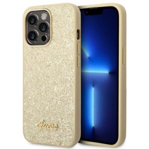 guess guhcp14lhggshd iphone 14 pro 6,1" złoty/gold hard case glitter script