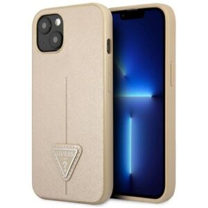 guess guhcp13spsatle iphone 13 mini 5,4" beżowy/beige hardcase saffianotriangle logo