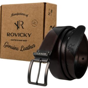 dwustronny pasek męski ze skóry naturalnej licowej - czarny/brązowy — rovicky
