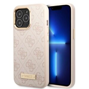 guess guhmp13xu4gprp iphone 13 pro max 6,7" różowy/pink hard case 4g logo plate magsafe