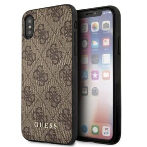 guess guhci65g4gfbr iphone xs max brązowy/brown hard case 4g metal gold logo