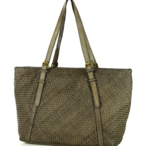 torba damska pleciona shopper skórzany vera pelle - marco mazzini beż khaki