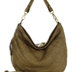 torebka skórzana pleciona na ramię high quality hobo leather bag - marco mazzini beż khaki