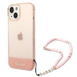 guess guhcp14mhgcohp iphone 14 plus 6,7" różowy/pink hardcase translucent pearl strap