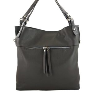 duży skórzany worek / shopper bag - a4 - szary ciemny