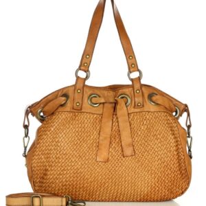 oryginalna torebka włoska z wiązaniem skóra naturalna vintage shopper - marco mazzini brąz camel