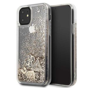 guess guhcn61glhflgo iphone 11 6,1" / xr gold/złoty hard case glitter hearts