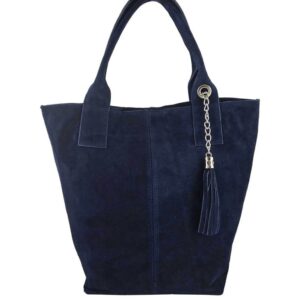 shopper bag - torebka damska zamszowa - granatowa
