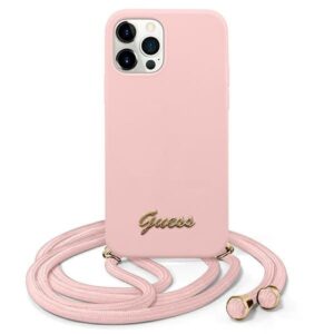 guess guhcp12llsclmglp iphone 12 pro max 6,7" różowy/pink hardcase metal logo cord