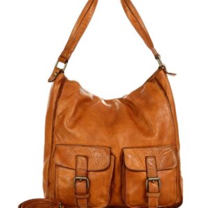 torebka skórzana na ramię z kieszonkami safari leather bag - marco mazzini brąz camel