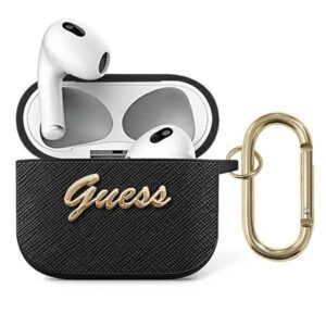 guess gua3sasmk airpods 3 cover czarny/black saffiano script metal collection