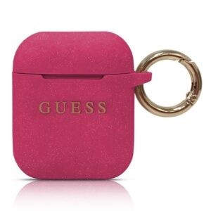 guess guaccsilglfu airpods cover fuksja/fuchsia silicone glitter