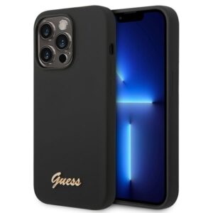 guess guhcp14lslsmk iphone 14 pro 6,1" czarny/black hard case silicone vintage gold logo