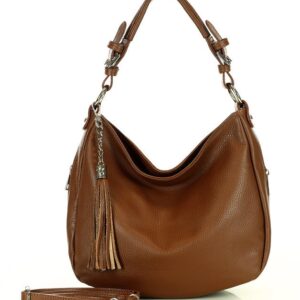 torebka skórzana na ramię w stylu hobo bag grainy leather - marco mazzini czekoladowy brąz