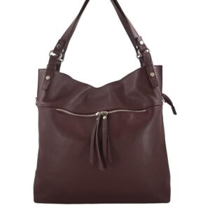 duży skórzany worek / shopper bag - a4 - bordowy